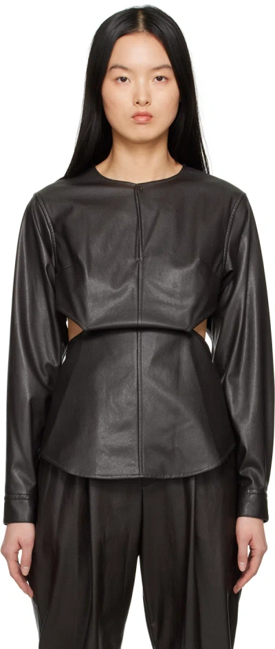 Issey Miyake Brown Figure Faux-leather Shirt In 45 Dark Brown