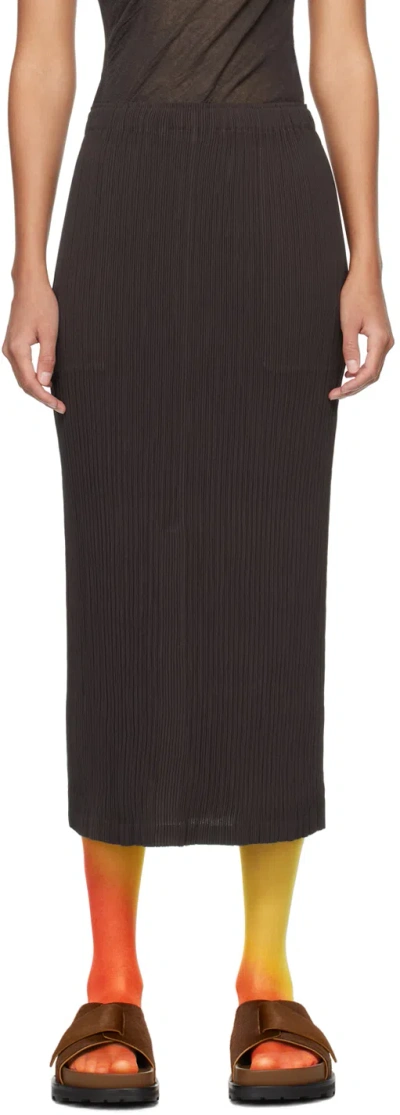 Issey Miyake Brown Hatching Midi Skirt In 45 Dark Brown
