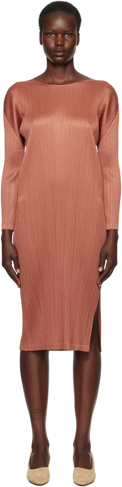 Issey Miyake Brown Monthly Colors December Midi Dress In 46 Copper Brown