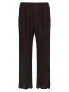 Issey Miyake Elastic Waistband Wide Leg Trousers In Brown