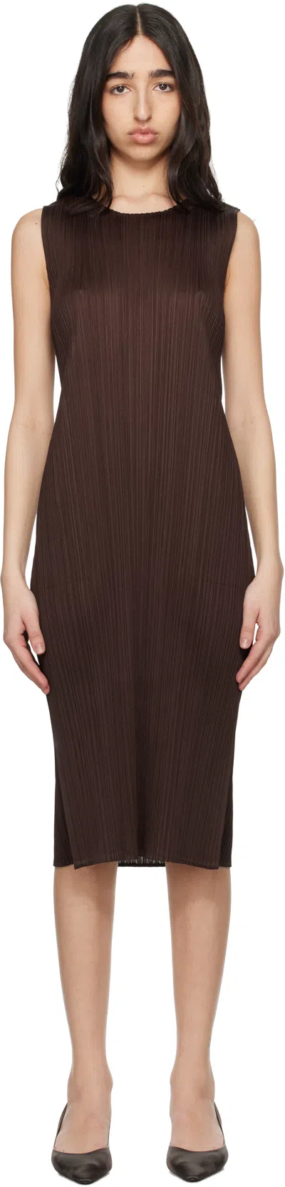 Issey Miyake Brown Monthly Colors March Midi Dress In 45 Dark Brown