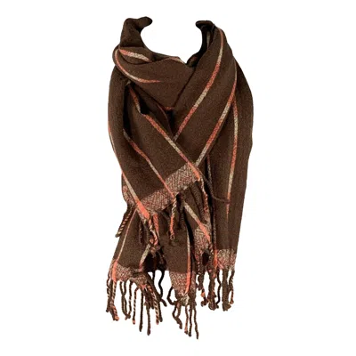 Pre-owned Issey Miyake Brown Orange Stripe Wool Scarves