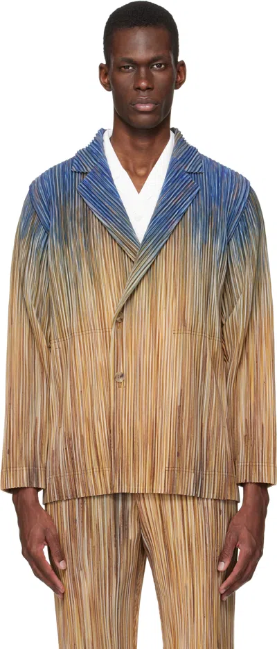 Issey Miyake Brown Paint Brush Close-up Blazer
