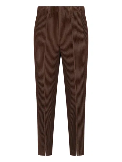 Issey Miyake Brown Pleated Elastic Waist Straight-leg Pants