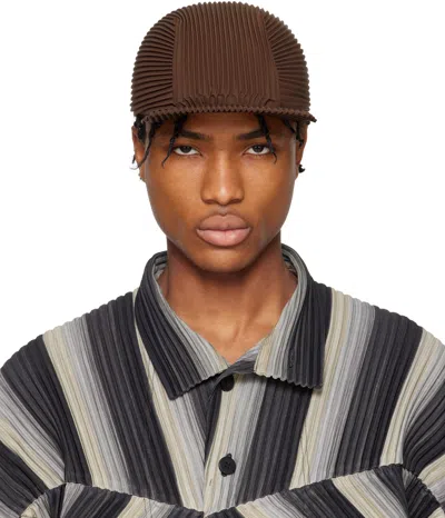 Issey Miyake Brown Pleats Cap In 45-chocolate Brown