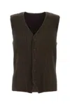 Issey Miyake Textured Pleated Ribbed Sleeveless V-neck Vest