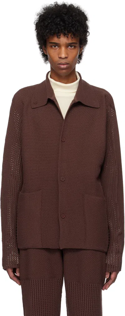 Issey Miyake Rustic Knit Cardigan In 44-brown