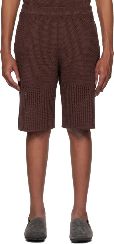 Issey Miyake Brown Rustic Knit Shorts In 44-brown