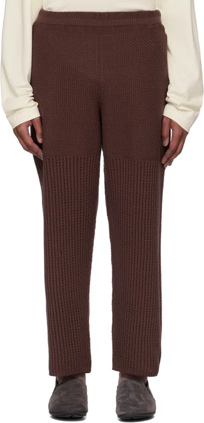 Issey Miyake Brown Rustic Knit Sweatpants In 44-brown