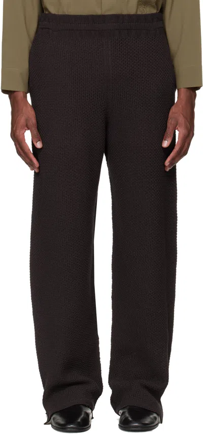 Issey Miyake Elastic Waist Knit Casual Pants In Brown