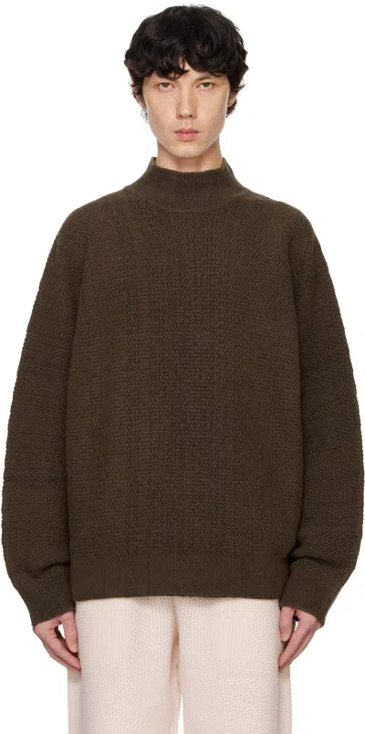 Issey Miyake Brown Rustic Knit Turtleneck In 44-brown