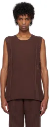 Issey Miyake Brown Rustic Knit Vest In 44-brown