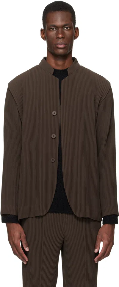 Issey Miyake Brown Tuxedo Pleats Blazer In Black