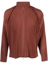 Issey Miyake Pleated Zip-up Jacket In Brown