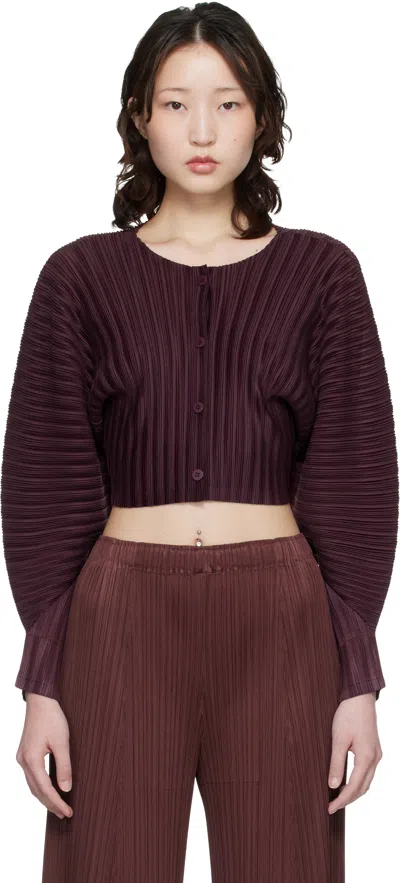 Issey Miyake Burgundy Rib Pleats January Cardigan In Black