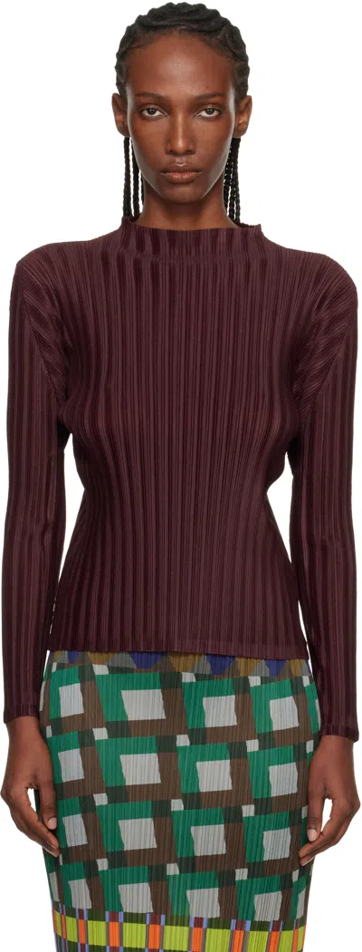Issey Miyake Burgundy Rib Pleats January Top In Brown