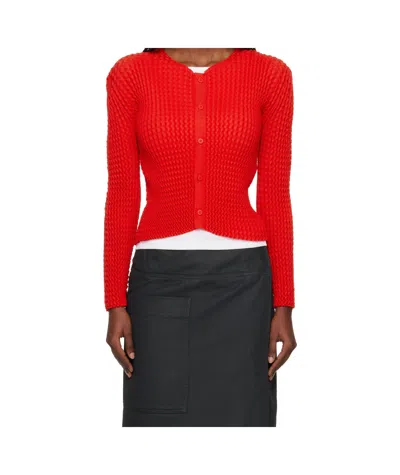 Issey Miyake Button-down Long-sleeved Knitwear In Red