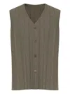 Issey Miyake Button Pleated Vest In Green