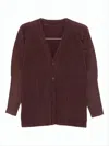 Issey Miyake Button-up Textured Cardigan With Deep V-neckline And Vertical Pleats In Purple