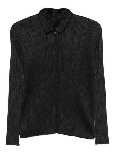 Issey Miyake Buttoned Pleated Top In Black