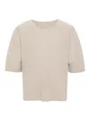 Issey Miyake Homme Plisse  Mens 43-linen Beige Pleated Crewneck Knitted T-shirt In Beige