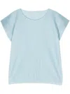 Issey Miyake Cap-sleeve Plissé-effect Blouse In Blue