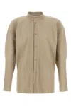 Issey Miyake Pleated Long-sleeve Shirt With Sculptural Silhouette In Beige