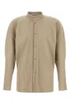 Issey Miyake Pleated Long-sleeve Shirt With Sculptural Silhouette In Grainbeige