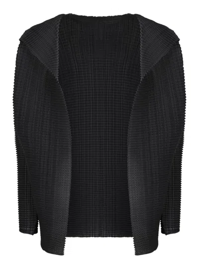 Issey Miyake Pleated Wooly Black Cardigan