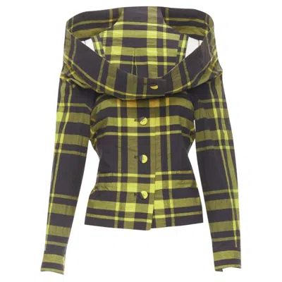 Issey Miyake Check Plaid Cotton Stand Collar Shirt In Green