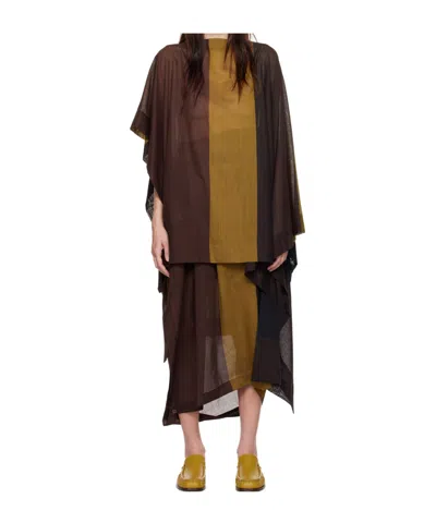 Issey Miyake Checked Cardigan In Brown
