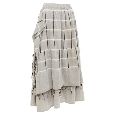 Issey Miyake Checked Fringe Trim Layered Skirt In Grey