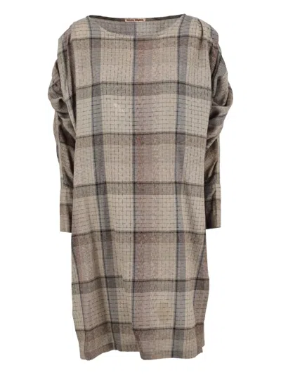 Pre-owned Issey Miyake Checked Midi Dress