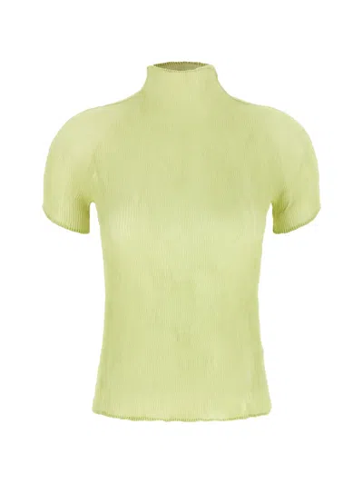 Issey Miyake Chiffon Twist 1 Pleated Blouse In Green