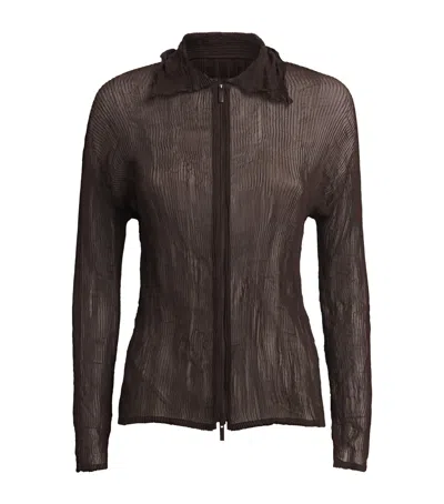 Issey Miyake Chiffon Twist 1 Pleats Zip Cardigan In Brown