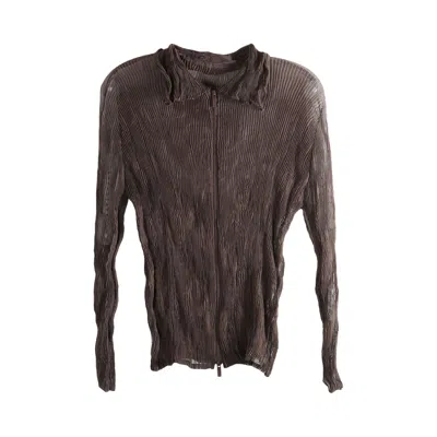 Pre-owned Issey Miyake Chiffon Twist 1 Shirt 'dark Brown' | Women's Size 2