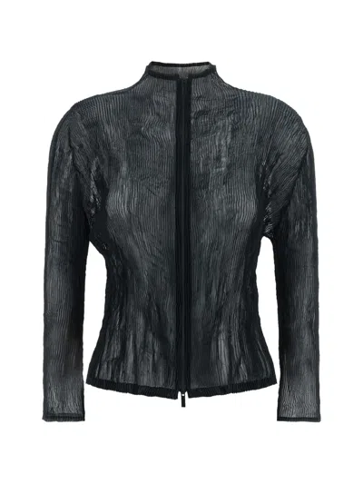 Issey Miyake Chiffon Twist 1 Zip-up Sweatshirt In Black