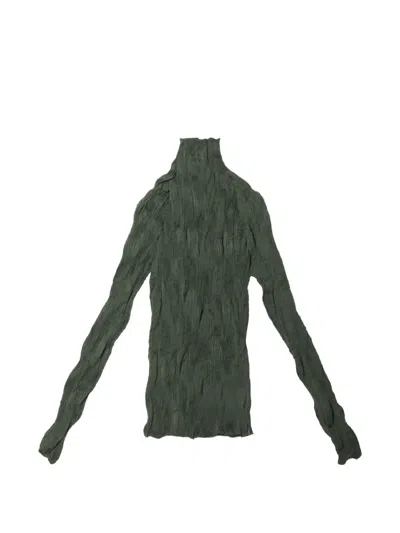 Issey Miyake Chiffon Twist 3 Pleated High-neck Top In Green