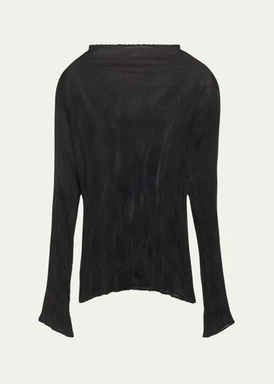 Issey Miyake Chiffon Twist Bk Wt 46 High-neck Top In Black