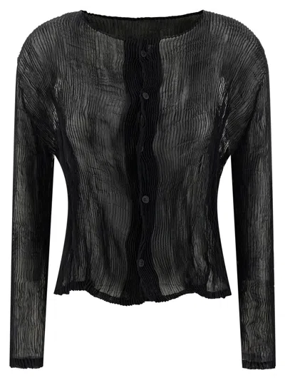 Issey Miyake Chiffon Twist Shirt And Blouse Black In Animal Print