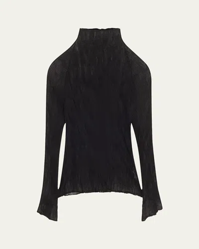 Issey Miyake Chiffon Twist Crinkled Turtleneck Top In 15-black
