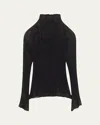 Issey Miyake Chiffon Twist Crinkled Turtleneck Top In Black