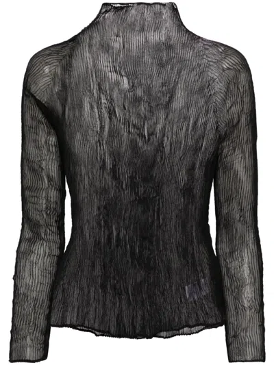 Issey Miyake Black Chiffon Twist Pleated Top