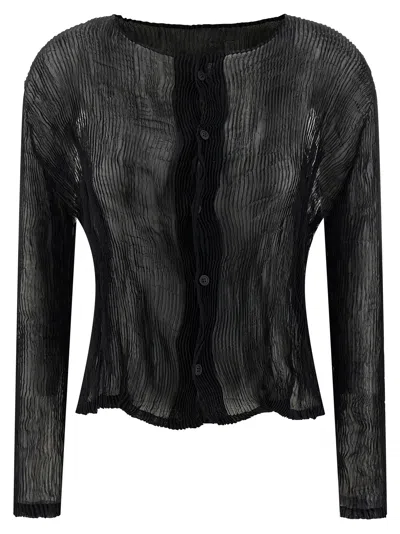 ISSEY MIYAKE CHIFFON TWIST SHIRT AND BLOUSE BLACK