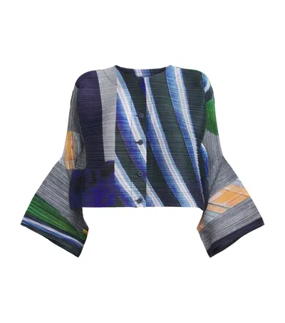 Issey Miyake Striped Pleated Cardigan In Multi