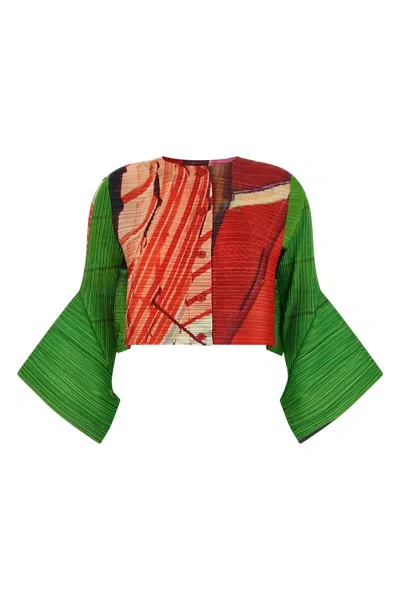 Issey Miyake City Collage Cropped Knit Long Sleeve Cardigan In Red