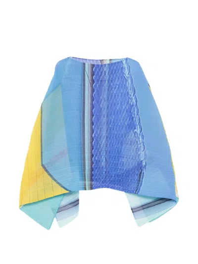 Issey Miyake City Collage Madame-t Pleated Poncho In Blue