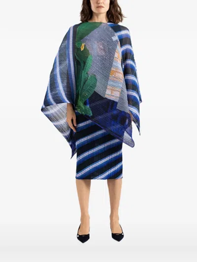 Issey Miyake City Collage Plissé Top In Blue