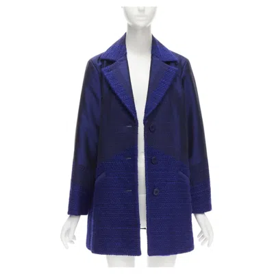 Pre-owned Issey Miyake Cobalt Blue Taffeta Tweed Multi Texture Cocoon Jacket Coat M