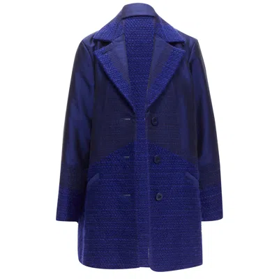 Issey Miyake Cobalt Taffeta Tweed Multi-texture Jacket Coat In Blue